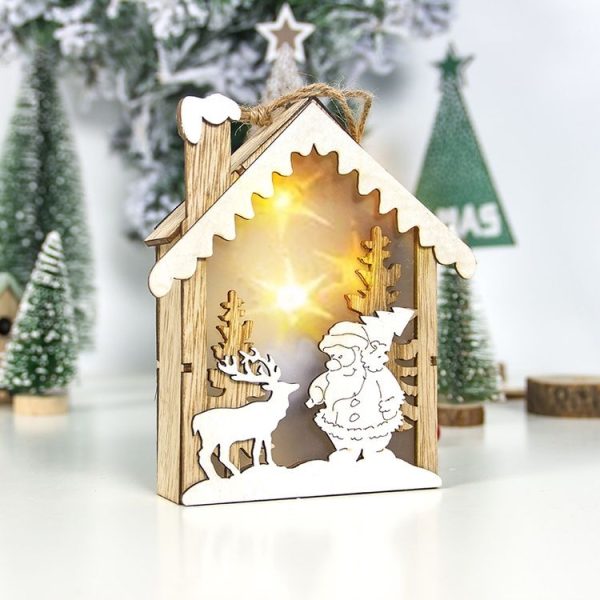 2 PCS Christmas Wooden Cabin Light Board Decoration (Christmas Tree)