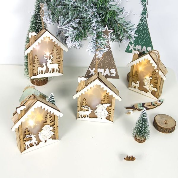 2 PCS Christmas Wooden Cabin Light Board Decoration (Christmas Tree) - Image 4