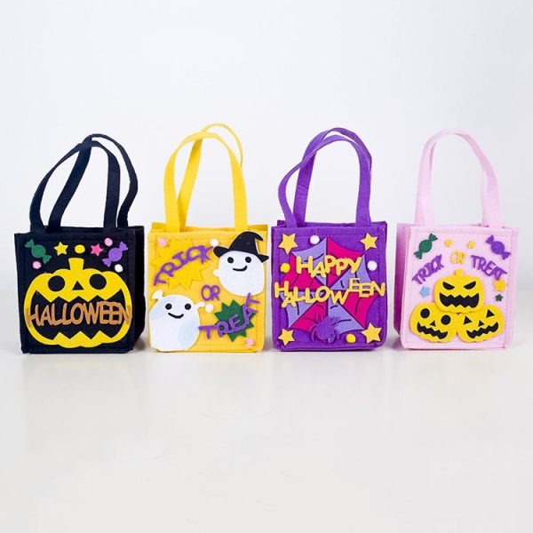 2 PCS Halloween Decorations Cloth Cartoon Candy Shopping Baskets Ghost Festival Funny Candy Gift Bags (Purple) - Image 4