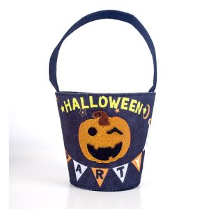 2 PCS Halloween Decoration Fabric Felt Halloween Trick or Treat Candy Storage Bag Children Candy Shopping Basket (Black Pumpkin Models)