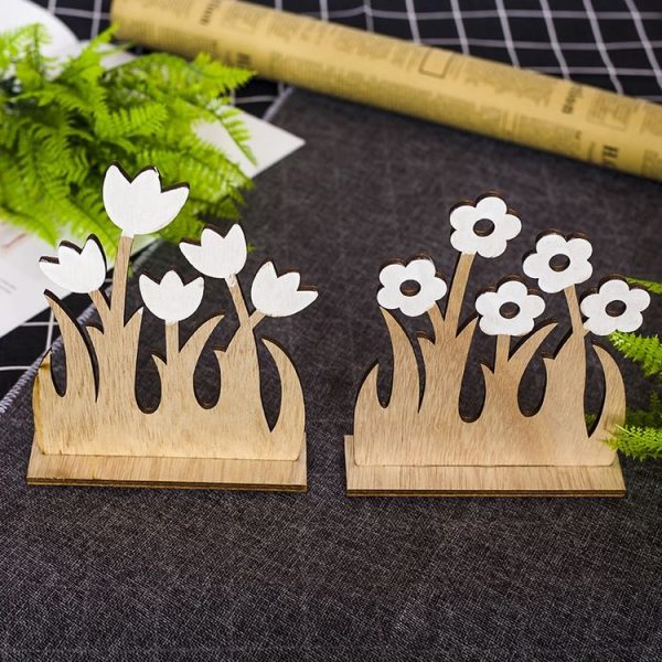 2 PCS Easter Home Creative Wooden Simple Flower Decoration Ornaments (Solid) - Image 4