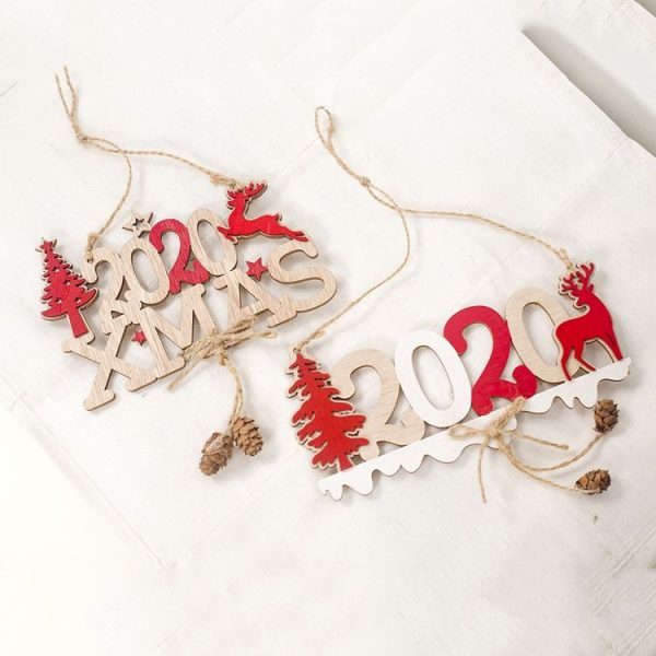 2 PCS Christmas Decorations 2020 Letter Hemp Wooden Pendant (With Letter) - Image 4