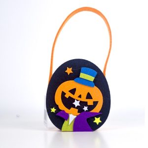 2 PCS Halloween Candy Bags Fabric Felt Halloween Trick or Treat Candy Storage Basket Children's Shopping Basket (B Section)