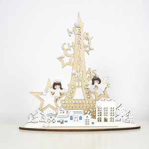 2 Packs Christmas Creative Wood Painted DIY Homemade Decorative Ornaments (Angel Tower)