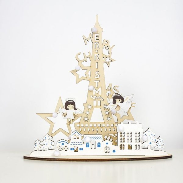 2 Packs Christmas Creative Wood Painted DIY Homemade Decorative Ornaments (Angel Tower)