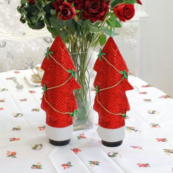 2 PCS Christmas Tree Shaped Red Wine Bottle Set Ornament (Red)