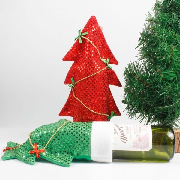 2 PCS Christmas Tree Shaped Red Wine Bottle Set Ornament (Red) - Image 4