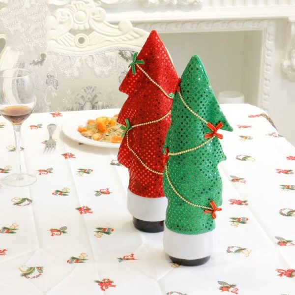 2 PCS Christmas Tree Shaped Red Wine Bottle Set Ornament (Red) - Image 5