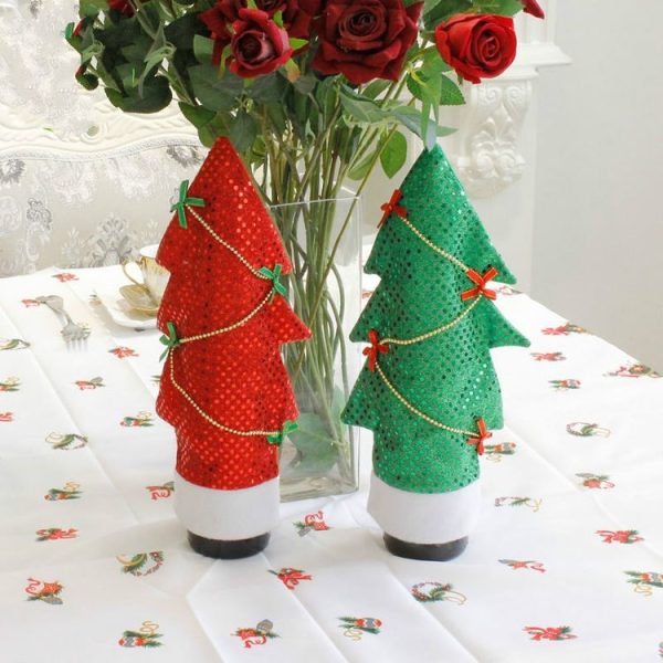 2 PCS Christmas Tree Shaped Red Wine Bottle Set Ornament (Red) - Image 6