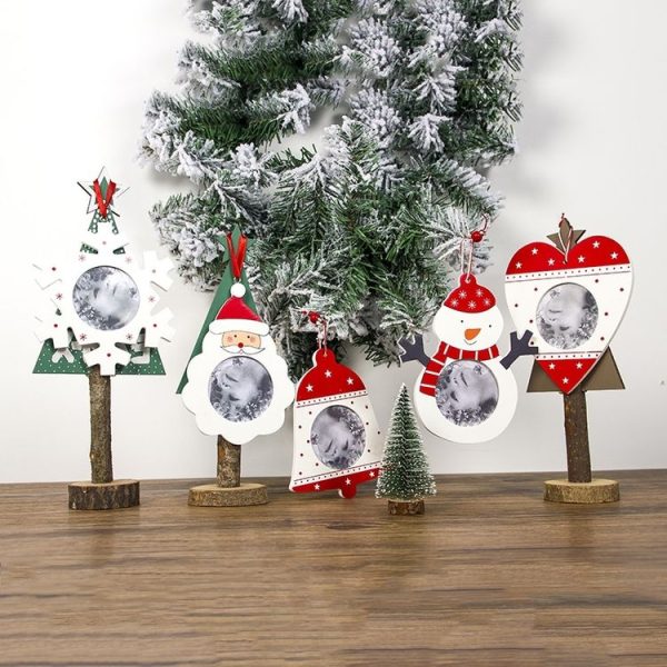 2 PCS Wooden Printed Snowman Creative Christmas Tree Photo Frame Ornaments (Snowman) - Image 5