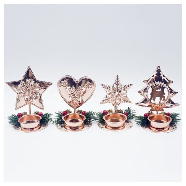 2 PCS Iron Christmas Decoration Candlestick Red Fruit Pine Fruit Mosaic Candlestick Desktop Decoration, Color: Gold (Heart) - Image 3
