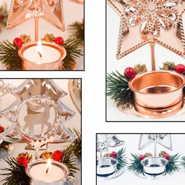 2 PCS Iron Christmas Decoration Candlestick Red Fruit Pine Fruit Mosaic Candlestick Desktop Decoration, Color: Gold (Heart) - Image 5