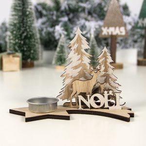 2 PCS Wood Painted Diy Christmas Candlestick Five-Pointed Star Christmas Letters Homemade Set (Elk)