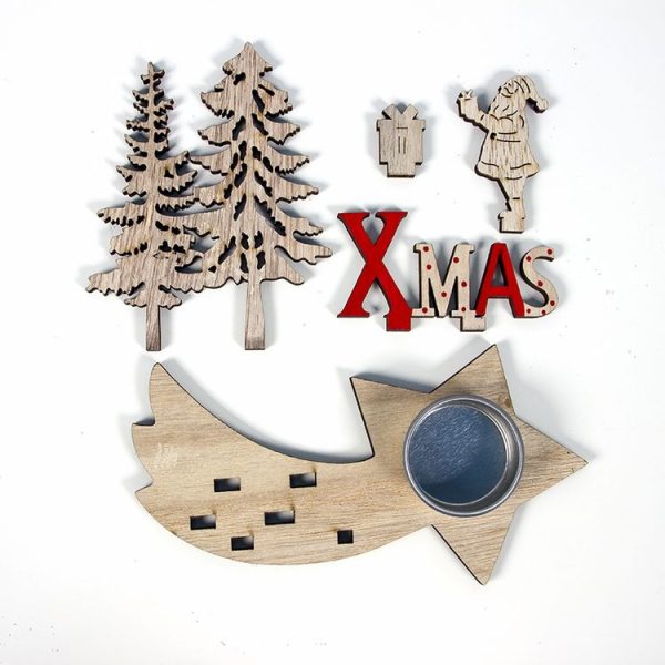 2 PCS Wood Painted Diy Christmas Candlestick Five-Pointed Star Christmas Letters Homemade Set (Elk) - Image 3