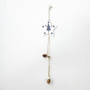 2 PCS Christmas Wooden Star Point Ornaments Hemp Rope Pine Fruit Christmas Tree Decoration Pendant (Pentagram Christmas Tree)
