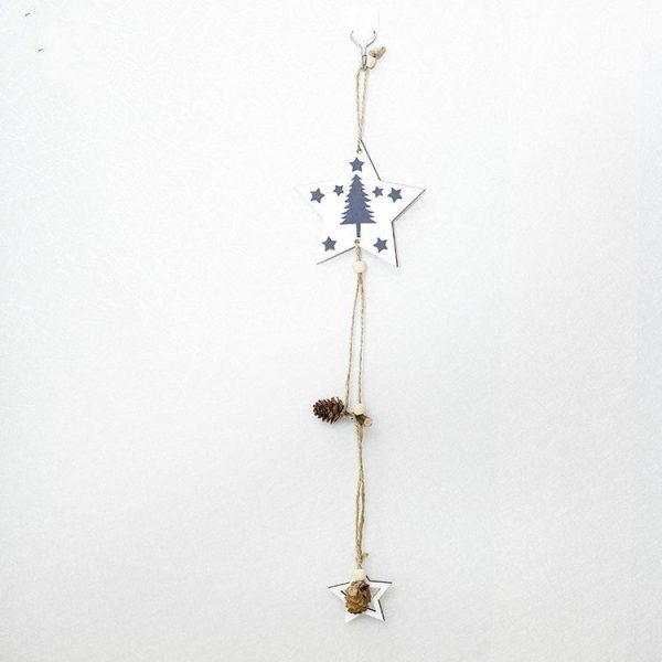 2 PCS Christmas Wooden Star Point Ornaments Hemp Rope Pine Fruit Christmas Tree Decoration Pendant (Pentagram Christmas Tree)