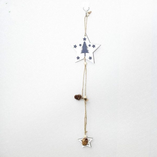 2 PCS Christmas Wooden Star Point Ornaments Hemp Rope Pine Fruit Christmas Tree Decoration Pendant (Pentagram Christmas Tree) - Image 2