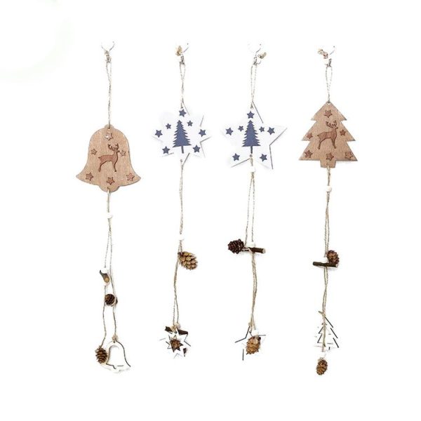 2 PCS Christmas Wooden Star Point Ornaments Hemp Rope Pine Fruit Christmas Tree Decoration Pendant (Pentagram Christmas Tree) - Image 3