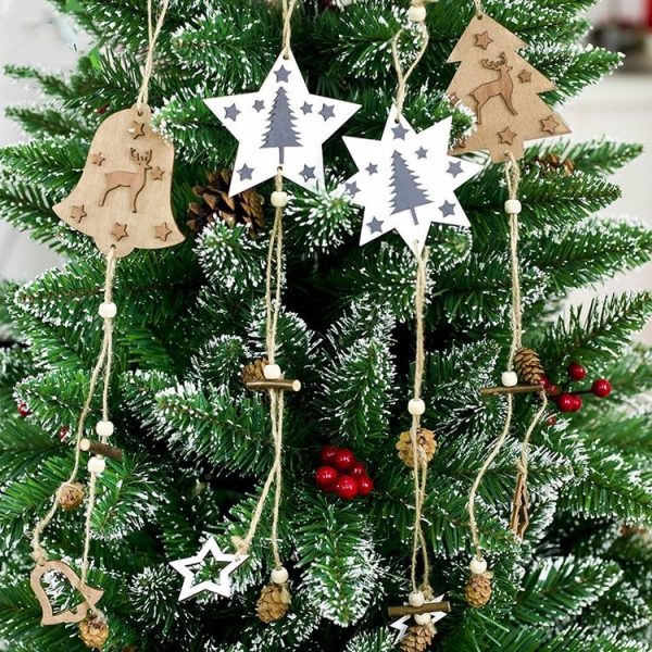 2 PCS Christmas Wooden Star Point Ornaments Hemp Rope Pine Fruit Christmas Tree Decoration Pendant (Pentagram Christmas Tree) - Image 4