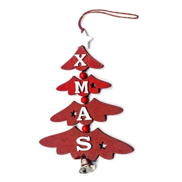 2 PCS Christmas Wooden Painted Decorative Pendant Creative Christmas Tree Letter Bell Pendant Decoration (Red) - Image 2
