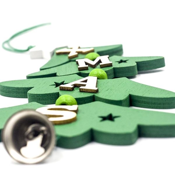 2 PCS Christmas Wooden Painted Decorative Pendant Creative Christmas Tree Letter Bell Pendant Decoration (Red) - Image 3