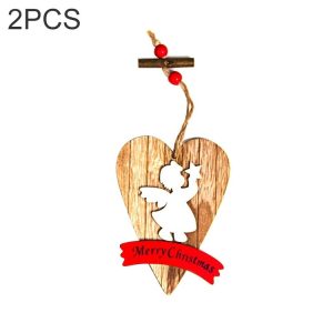 2 PCS Christmas Wooden Small Tag Creative Christmas Tree Decoration Small Pendant (Angel)