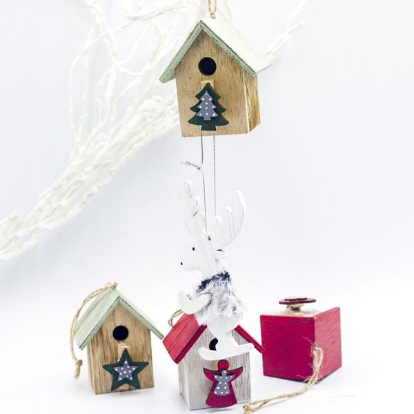 2 PCS Christmas Wooden Painted Cabin Pendant Creative Christmas Tree Pendant Clip (Christmas tree) - Image 3