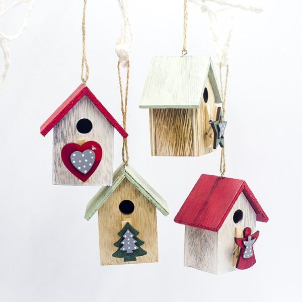 2 PCS Christmas Wooden Painted Cabin Pendant Creative Christmas Tree Pendant Clip (Christmas tree) - Image 4
