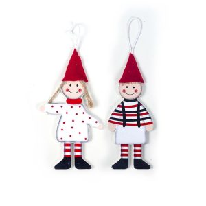 2 Groups Christmas Creative Wooden Boy Girl Pendant Ornament (White)