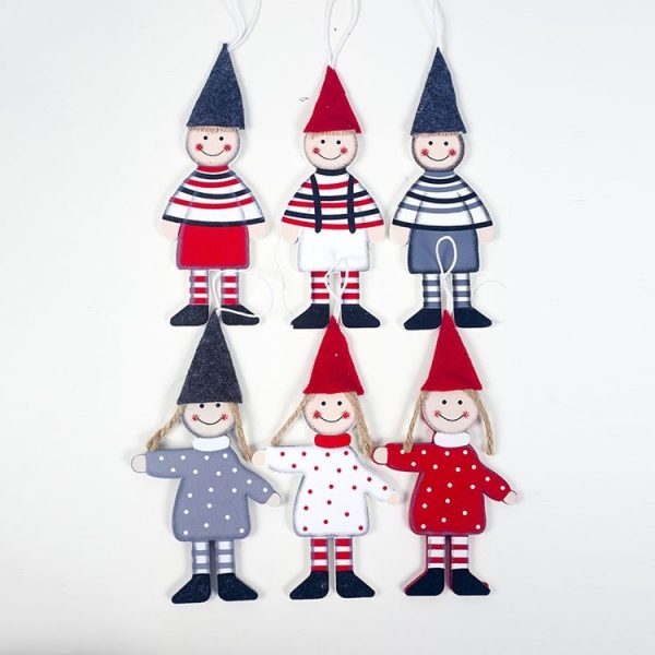2 Groups Christmas Creative Wooden Boy Girl Pendant Ornament (White) - Image 2