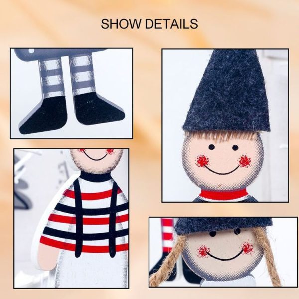 2 Groups Christmas Creative Wooden Boy Girl Pendant Ornament (White) - Image 3