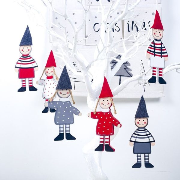 2 Groups Christmas Creative Wooden Boy Girl Pendant Ornament (White) - Image 4