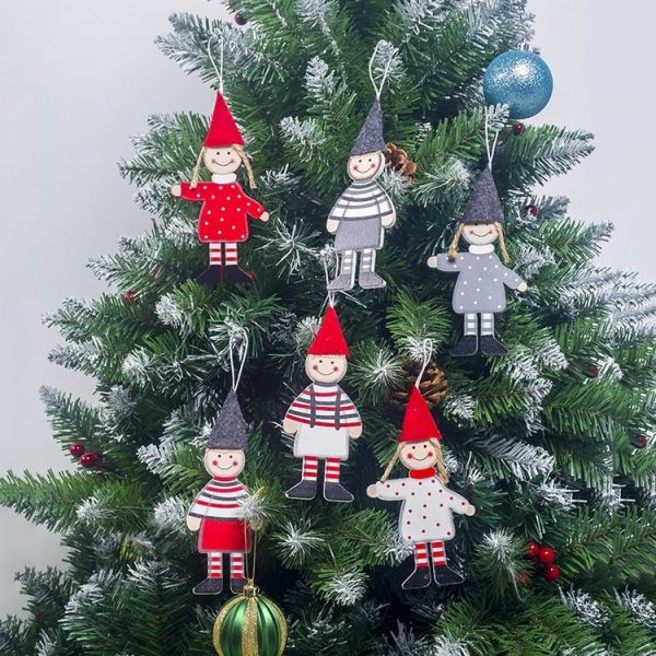 2 Groups Christmas Creative Wooden Boy Girl Pendant Ornament (White) - Image 5