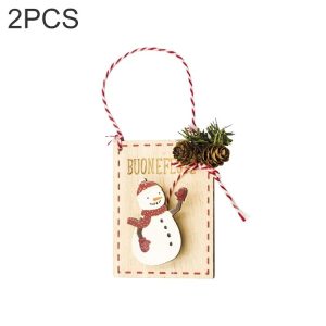 2 PCS Christmas Log Painted Wooden Clip Tag Decoration (Snowman)