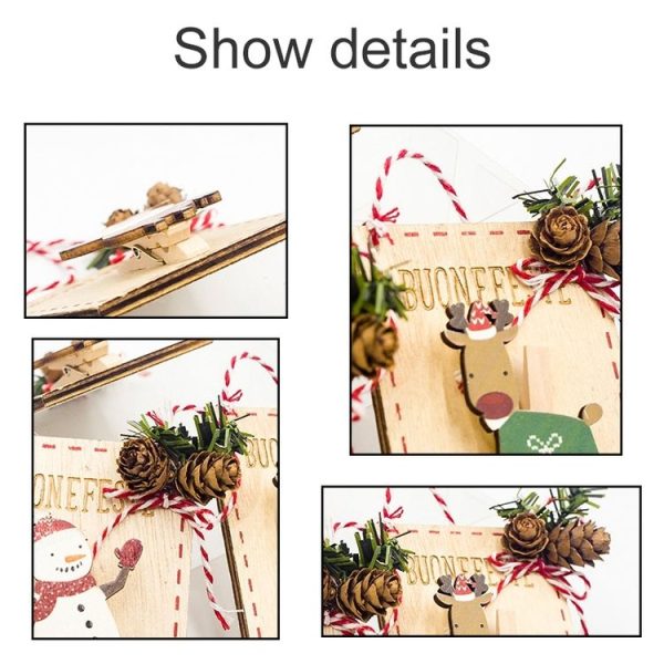 2 PCS Christmas Log Painted Wooden Clip Tag Decoration (Snowman) - Image 3