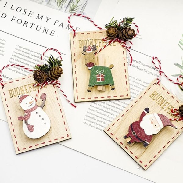 2 PCS Christmas Log Painted Wooden Clip Tag Decoration (Snowman) - Image 4