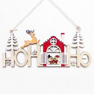 2 PCS Christmas Wooden Decorative Tag Christmas Tree Hollow Letter Painted Wooden Ornament (Christmas Snowman Listing)