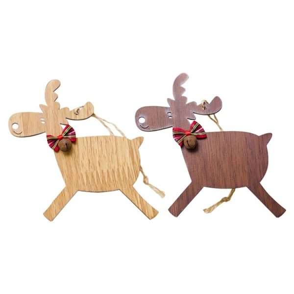 2 PCS Christmas Wooden Elk Bell Bow Crafts, Style: Section A (Brown) - Image 2