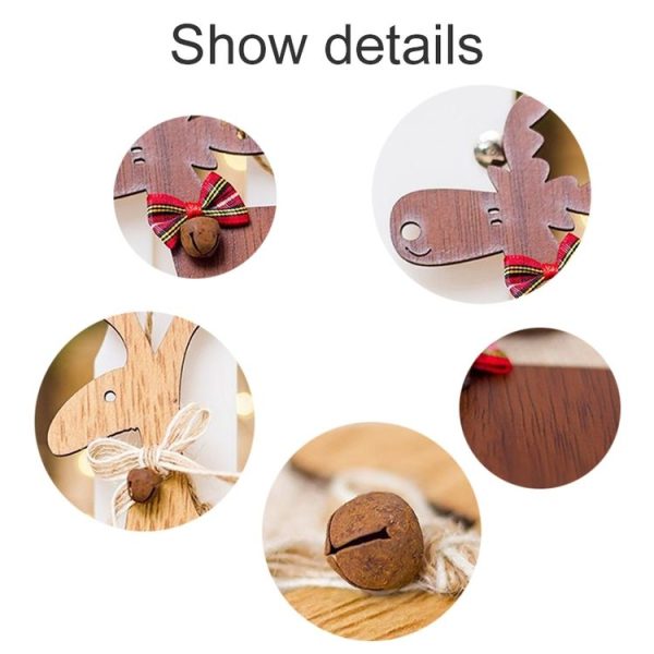 2 PCS Christmas Wooden Elk Bell Bow Crafts, Style: Section A (Brown) - Image 3