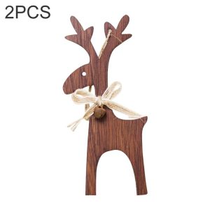 2 PCS Christmas Wooden Elk Bell Bow Crafts, Style: Section B (Brown)