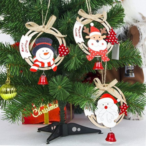 2 PCS Christmas Tree Closet Wooden Bell Pendant Decoration (Elk) - Image 4