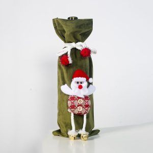 2 PCS Christmas Three-dimensional Flannel Doll Champagne Bottle Set Decoration (Green Old Man)