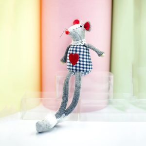 2 PCS Christmas Plaid Wool Line Long Foot Mouse Doll Ornament Gift (Blue)