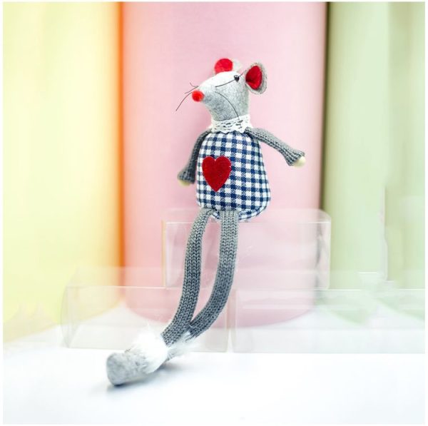 2 PCS Christmas Plaid Wool Line Long Foot Mouse Doll Ornament Gift (Blue) - Image 2