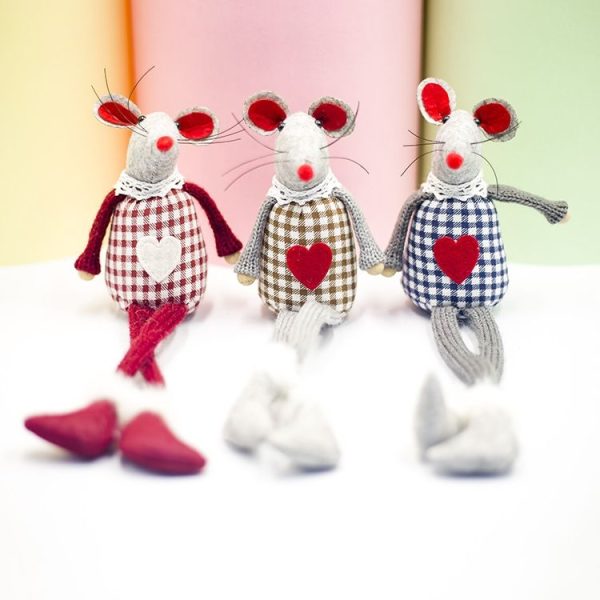 2 PCS Christmas Plaid Wool Line Long Foot Mouse Doll Ornament Gift (Blue) - Image 3