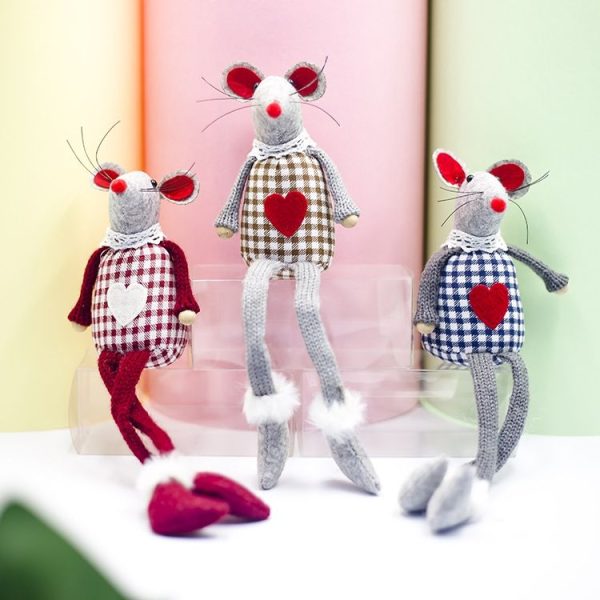 2 PCS Christmas Plaid Wool Line Long Foot Mouse Doll Ornament Gift (Blue) - Image 4