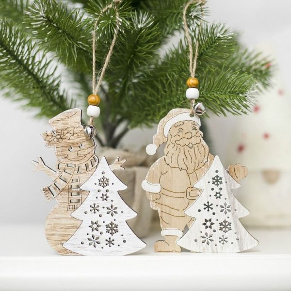 2 PCS Christmas Wooden Santa Snowman Listing Christmas Tree Decoration Supplies (Christmas Snowman) - Image 3
