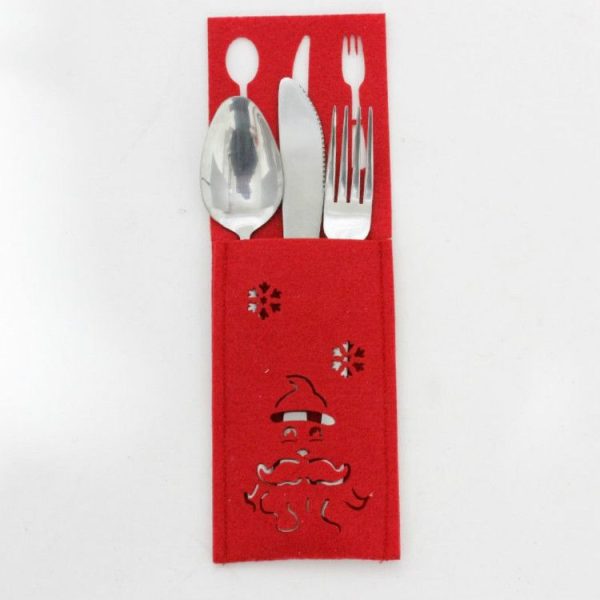 2 PCS Christmas Red Openwork Fabric Knife and Fork Set Decoration (Santa)