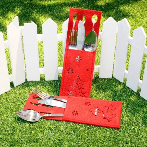 2 PCS Christmas Red Openwork Fabric Knife and Fork Set Decoration (Santa) - Image 4