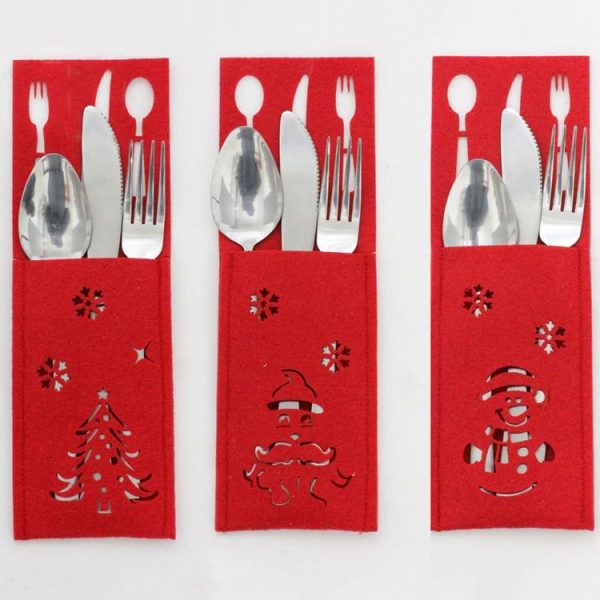 2 PCS Christmas Red Openwork Fabric Knife and Fork Set Decoration (Santa) - Image 5